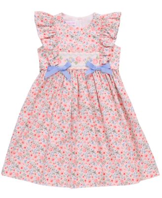 Bonnie Jean Girls Floral Smocked Dress - Flutter Sleeve Tiered Dress For Special Occasions
