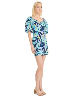 Women's Puffed-Sleeve Graphic-Print Dress