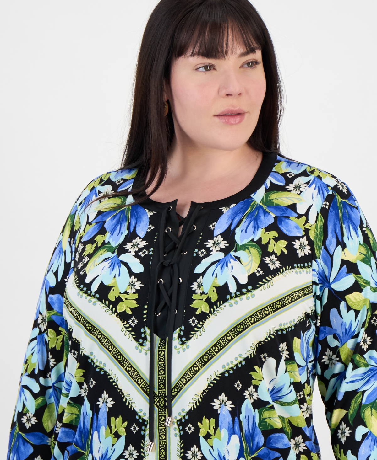 Shop Jm Collection Plus Size Printed 3/4-sleeve Top, Exclusively At Macy's In Deep Black