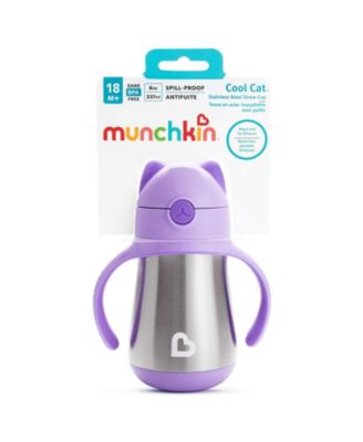 Toddler Cool Cat Stainless Steel Straw Cup, 8 Ounce, Purple
