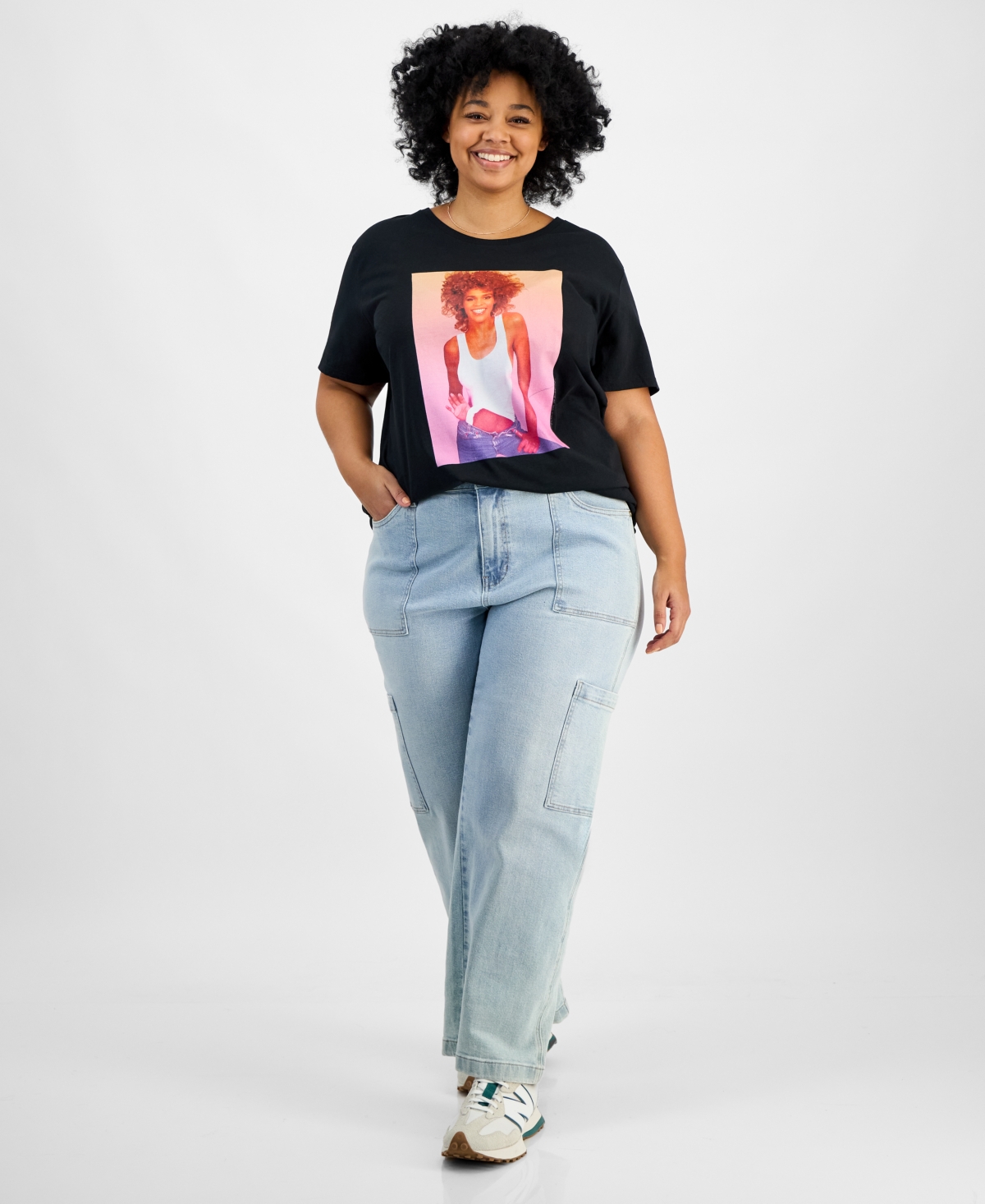 Hybrid Apparel Trendy Plus Size Cotton Whitney Houston Graphic Tee In Black