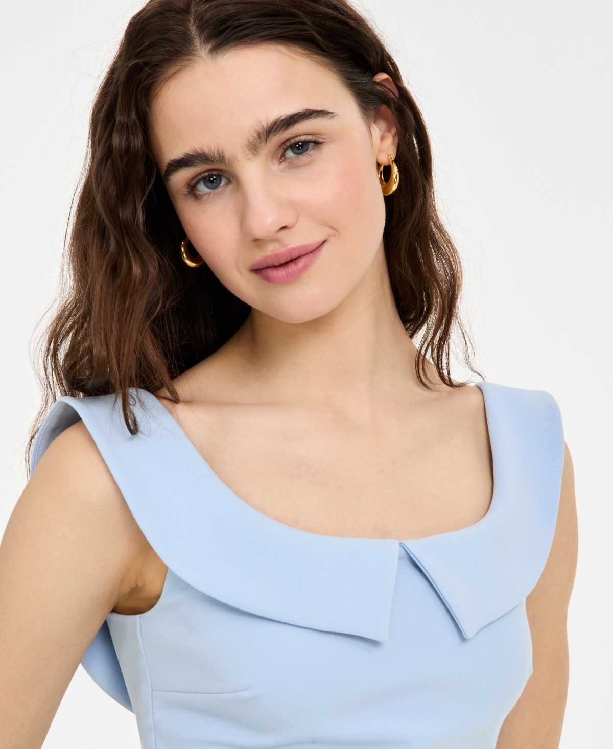 French Connection The Whisper Collar Mini Dress In Cashmere Blue
