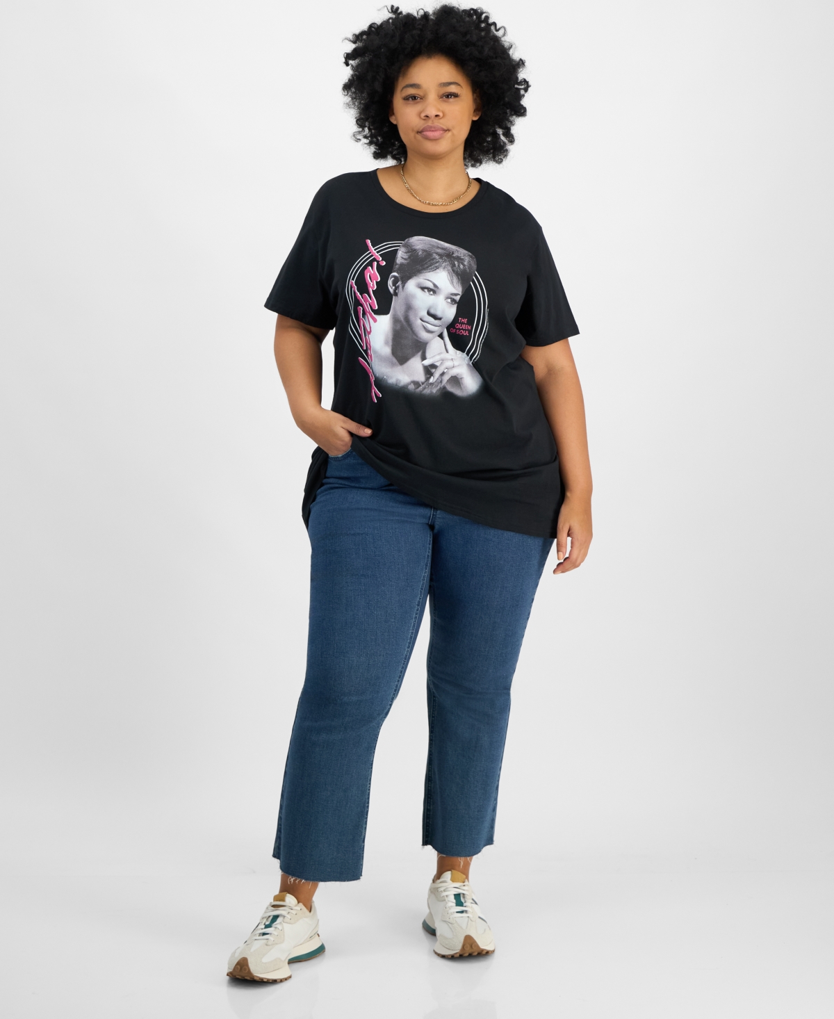 Hybrid Apparel Trendy Plus Size Cotton Aretha Franklin Graphic Tee In Black