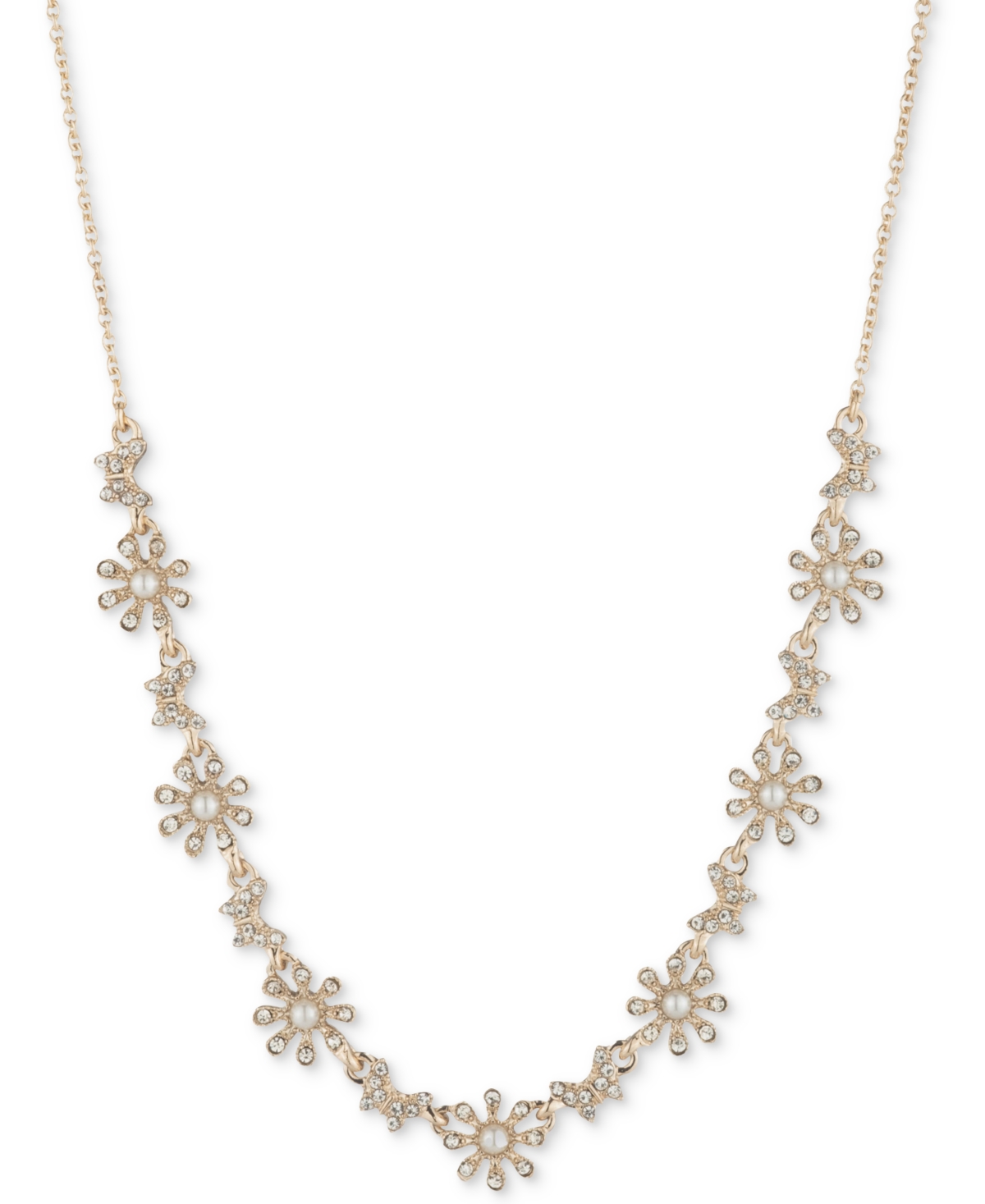 MARCHESA GOLD-TONE CRYSTAL & IMITATION PEARL BUTTERFLY STATEMENT NECKLACE, 16" + 3" EXTENDER 