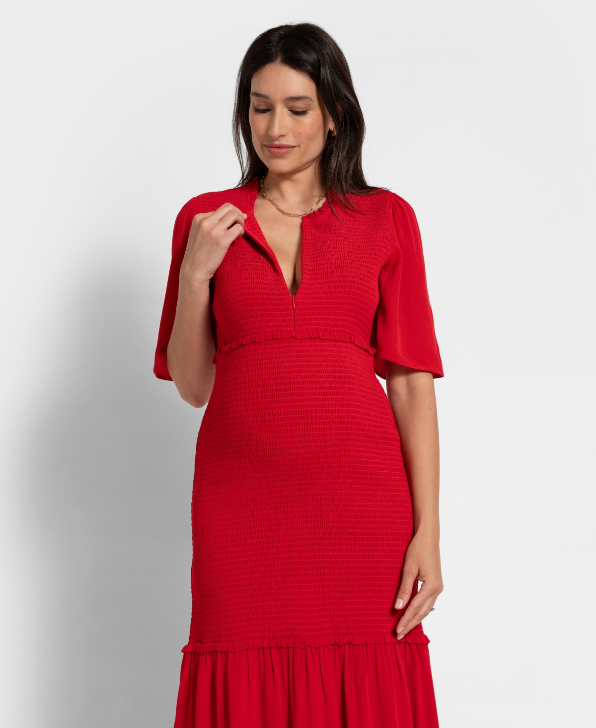 Shop Seraphine Women's Maternity Shirred Maxi Dress In Coral