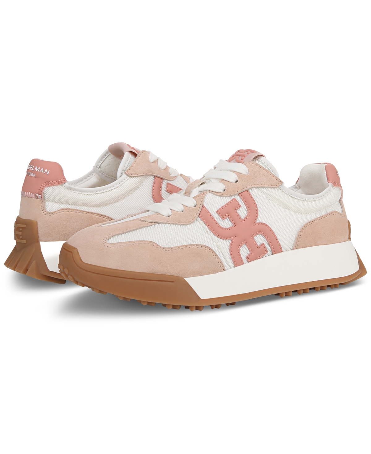 Shop Sam Edelman Women's Langley Emblem Lace-up Trainer Sneakers In White,warm Blush Leather