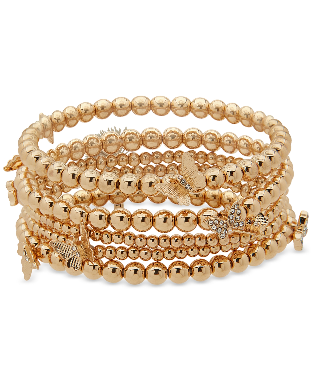 Gold-Tone 5-Pc. Set Pave Butterfly Stretch Bracelets - White