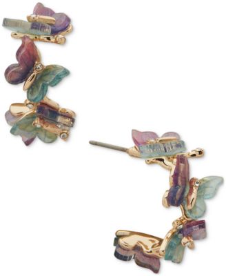 lonna & lilly - Gold-Tone Glass Stone Butterfly Small Hoop Earrings, 0.6"