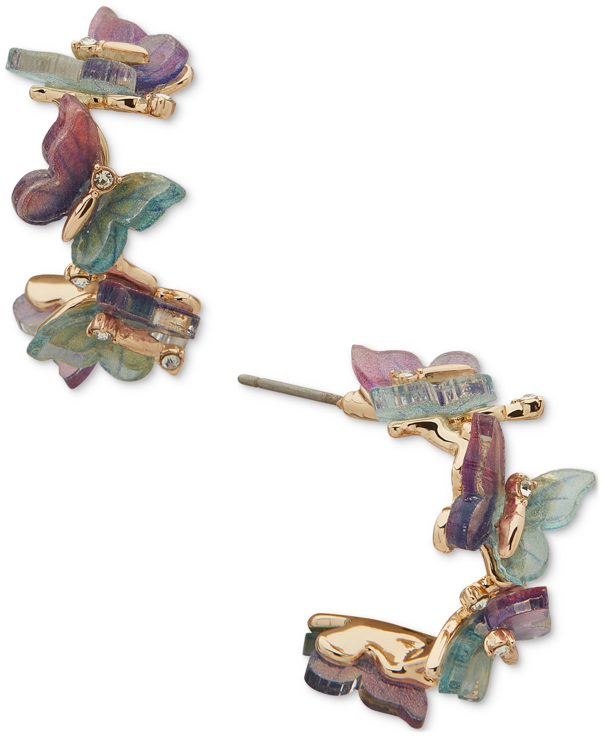 Gold-Tone Glass Stone Butterfly Small Hoop Earrings, 0.6" - Open