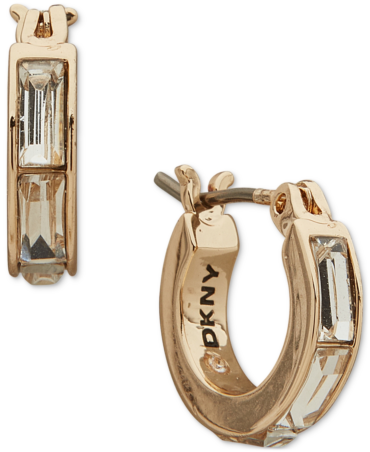 Crystal Baguette Small Huggie Hoop Earrings, 0.34" - Gold