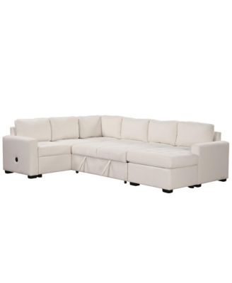 3-Piece Fabric Sectional Sofa – Pull-out Sleeper Bed, Lounge Chair, USB & Type-C Ports – Living Room/Office Furniture