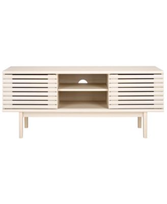 1 Pc Wood Media Stand, 2 Doors, Slatted Facade, Open Shelves – Entertainment Consoles