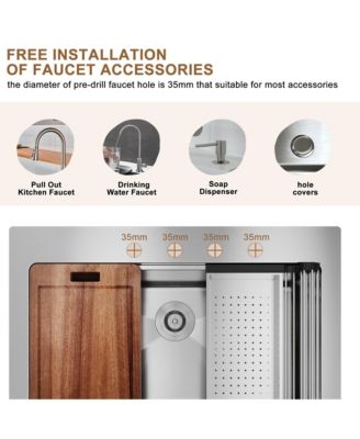 33" L x 22" W Single Bowl Stainless Steel Drop-in Workstation Kitchen Sink with Accessories