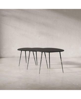 Reeves Abstract Contemporary Solid Acacia Wood Nesting End Tables (Set of 3)