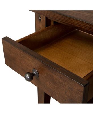 Chair Side Table with Drawer, 2 Shelves & Rustic Oak Finish, Casual Country Style Accent Table for Living Room