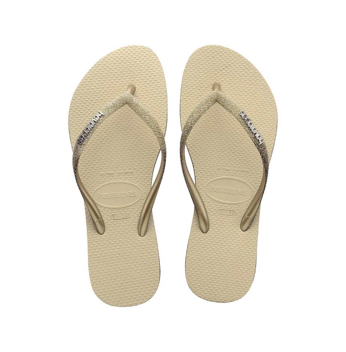 Shop Havaianas Women's Slim Sparkle Slip On Sandals In Sand Gray