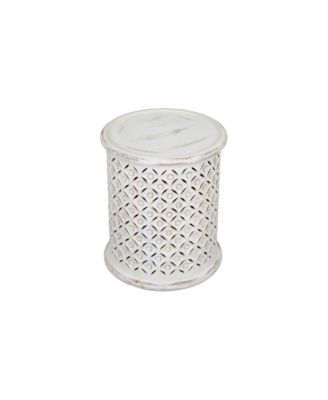 Decker Small Distressed Hardwood Global Drum End Table