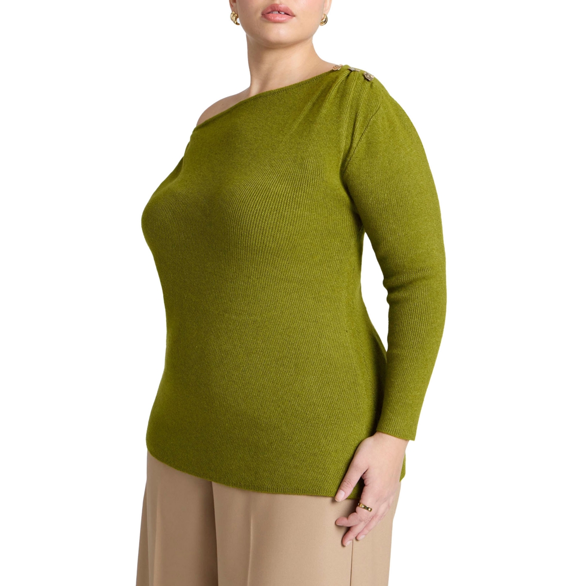 Plus Size Asym Sweater With Hardware Detail - Fern