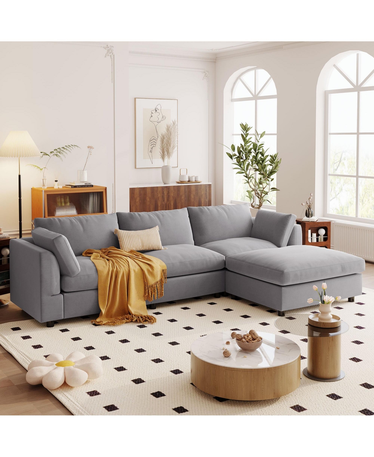 Upholstery Convertible Sectional Sofa, L Shaped Couch with Reversible Chaise