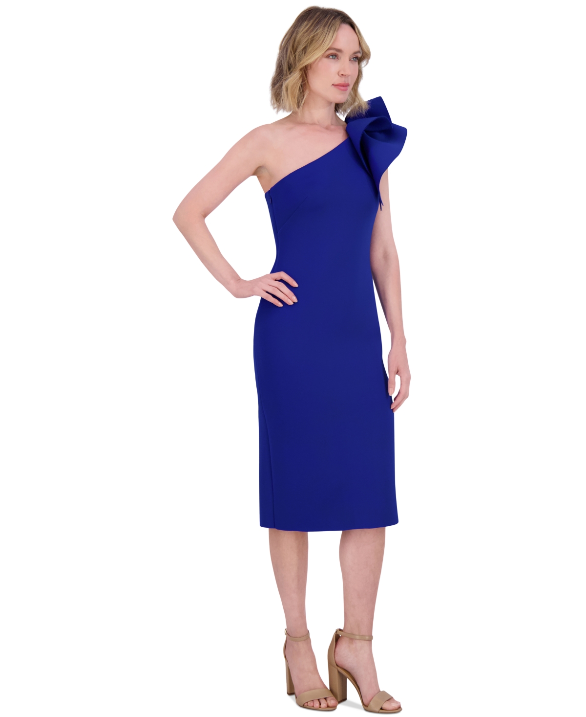 ELIZA J WOMEN'S RUFFLED-SHOULDER COCKTAIL DRESS 
