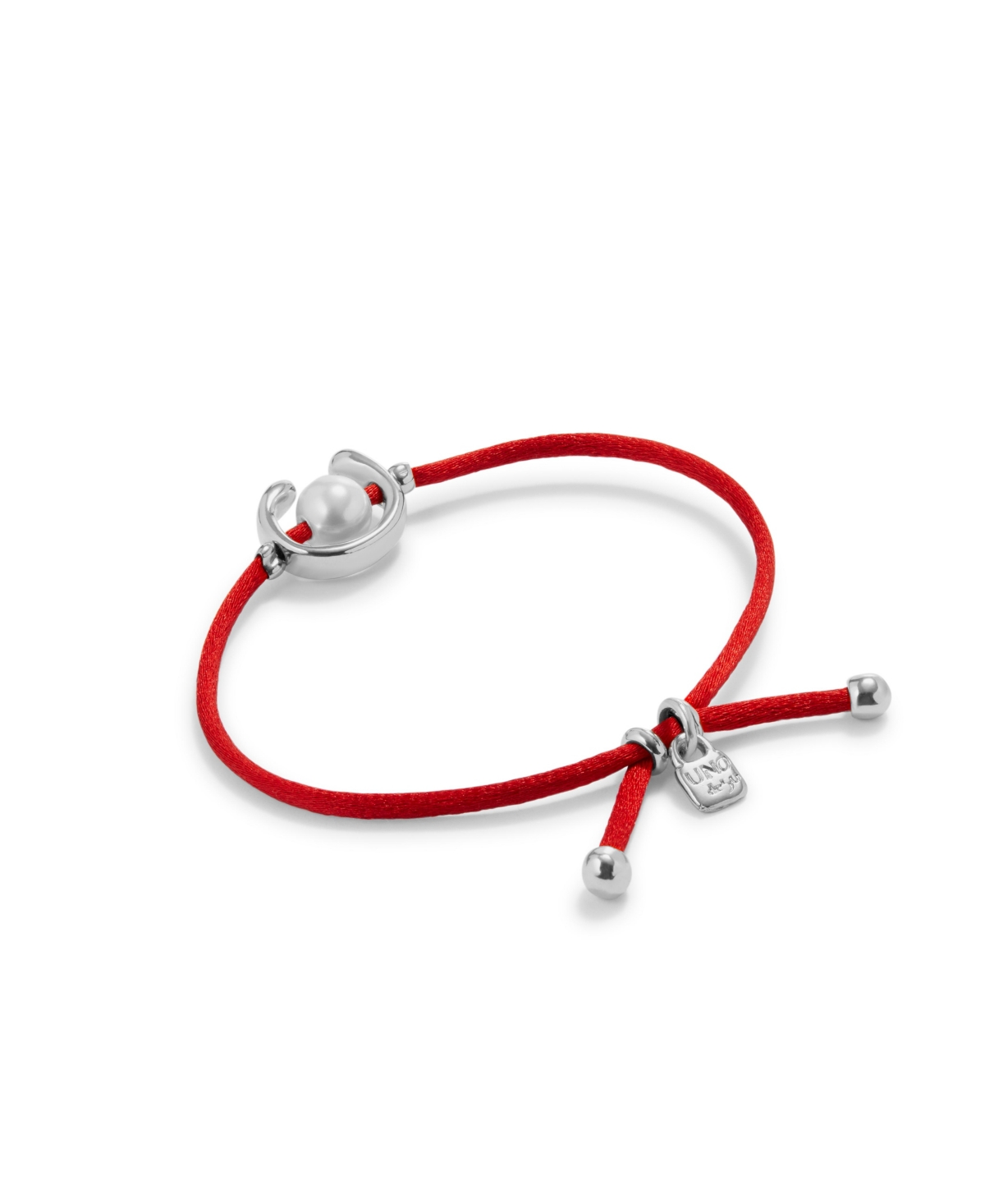Unode50 Red Thread Cultivated Pearl Leather Bracelet In Silver