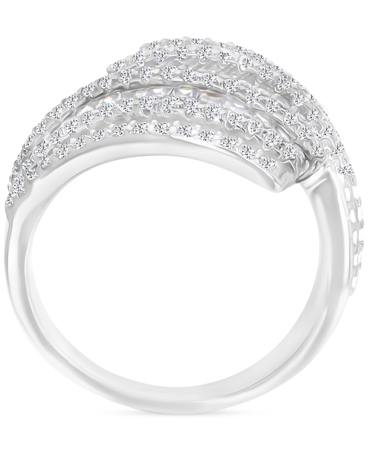 Macy's Cubic Zirconia Curving Multi Row Ring In 14k Gold Over Sterling Silver In Silver