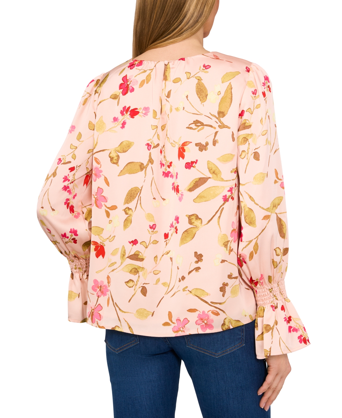 Shop Cece Women's Printed Long-sleeve Smocked-cuff Blouse In Sugar Peach