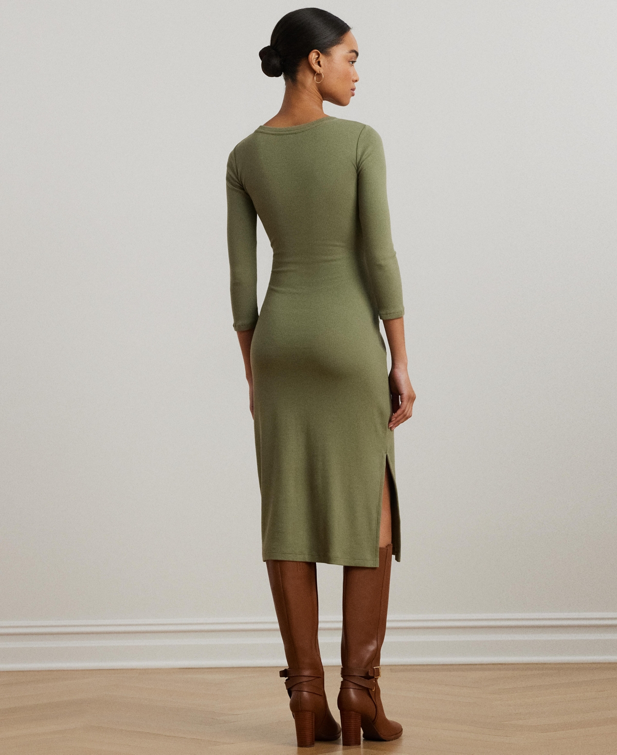 RALPH LAUREN WOMEN'S TIE-FRONT COTTON-BLEND CREWNECK DRESS 