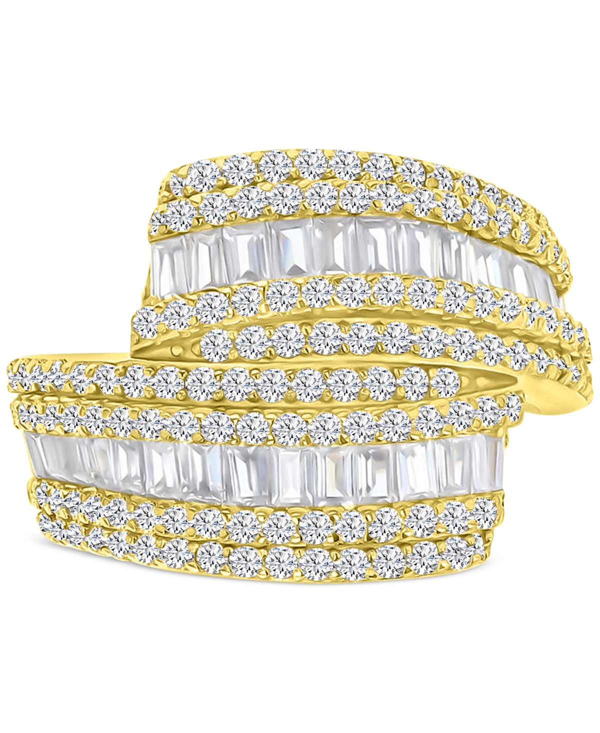 Macy's Cubic Zirconia Curving Multi Row Ring In 14k Gold Over Sterling Silver In Gold