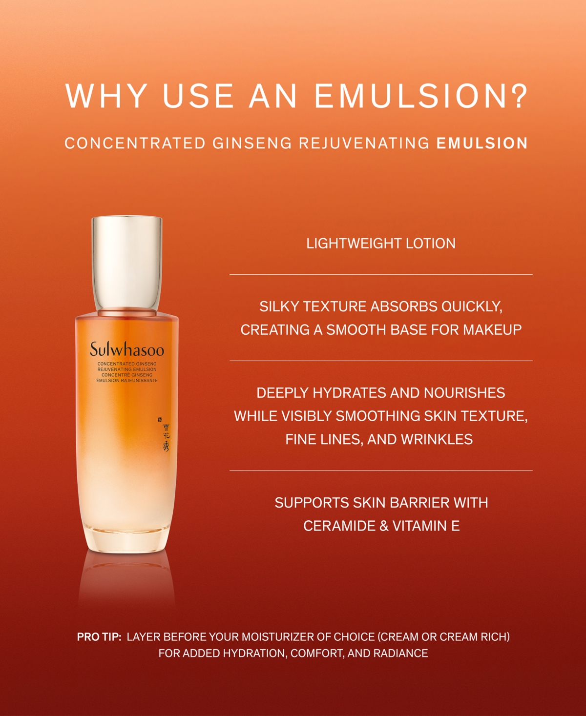 SULWHASOO CONCENTRATED GINSENG REJUVENATING EMULSION, 4.2 OZ. 