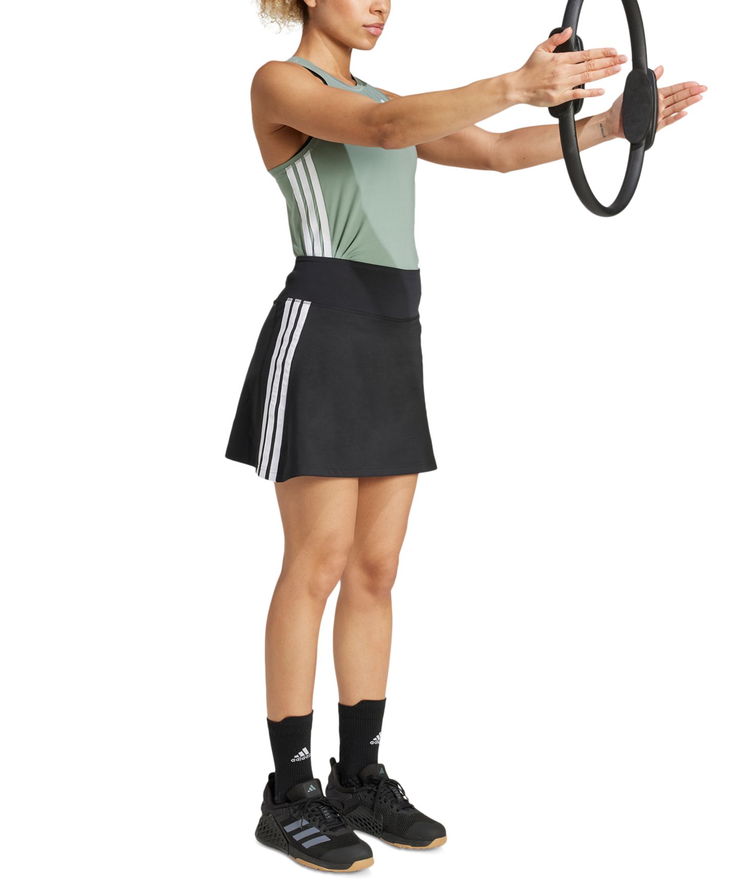 Женская юбка-шорты adidas Three-Stripe Logo-Graphic Mini Skort, цвет: Чёрный — фото 2