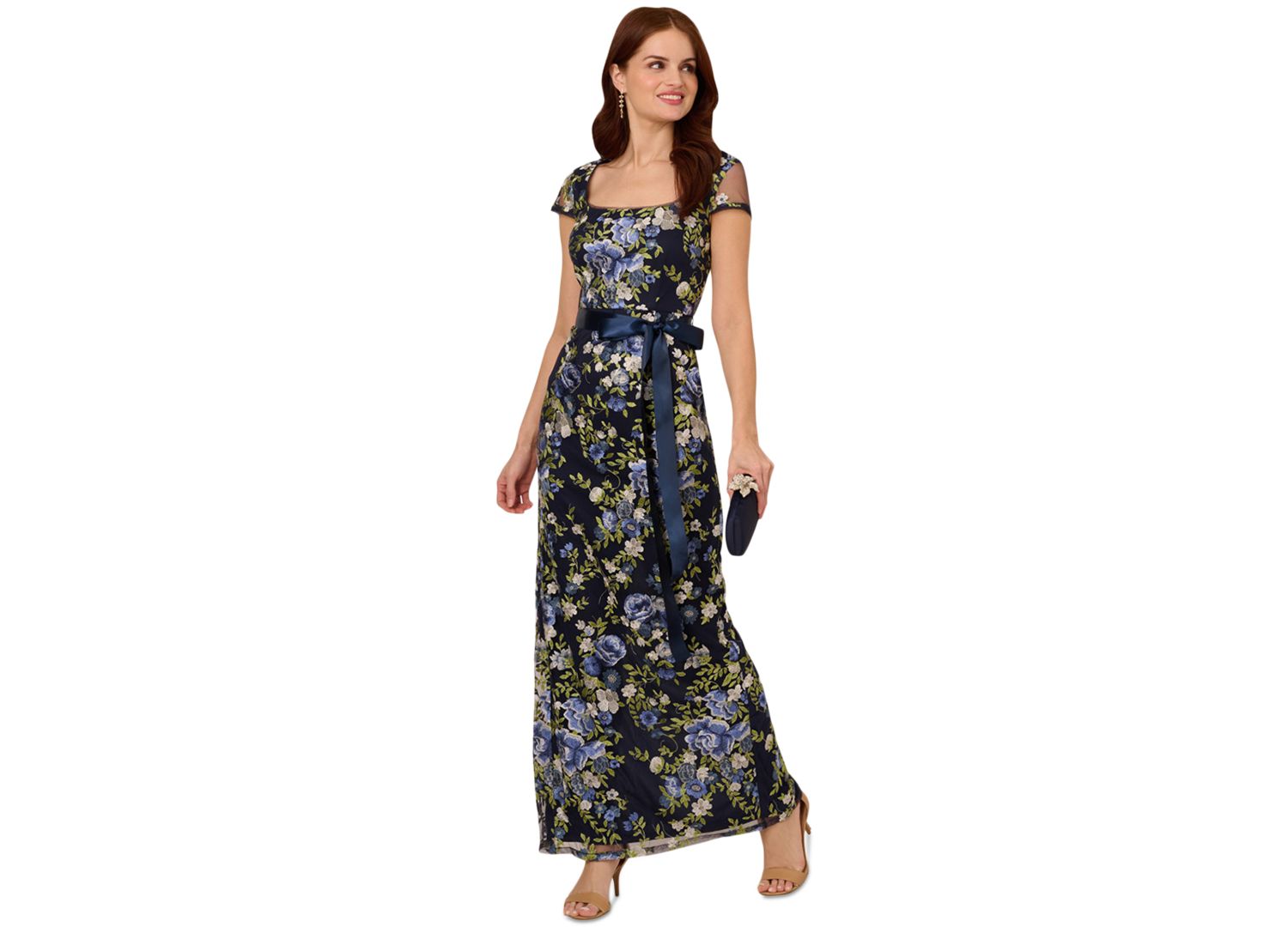 Women's Cascading Floral Sheath Gown