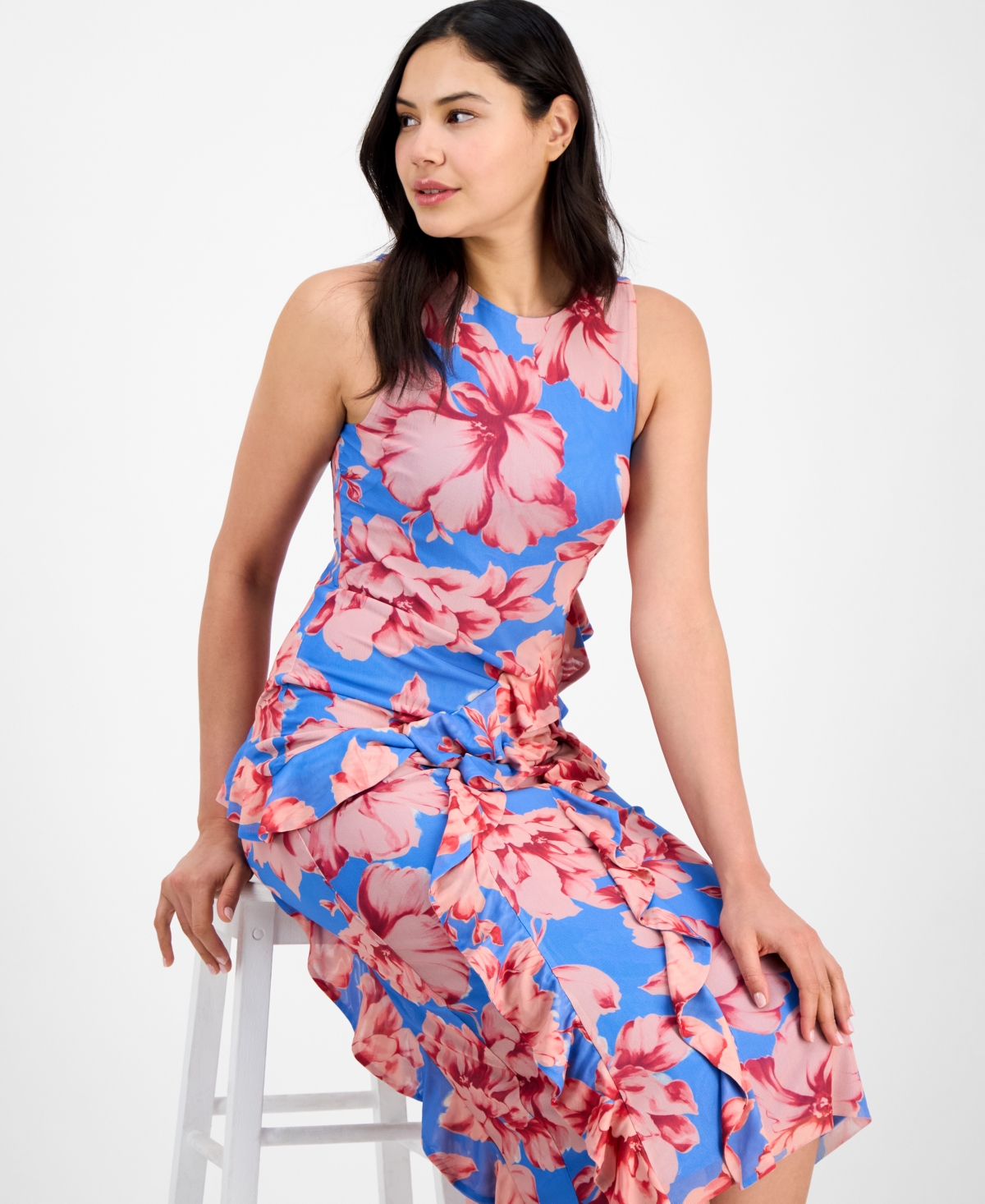 Rachel Rachel Roy Women's Isca Ruffled Sleeveless Midi Dress In Magnolia Blue Pink