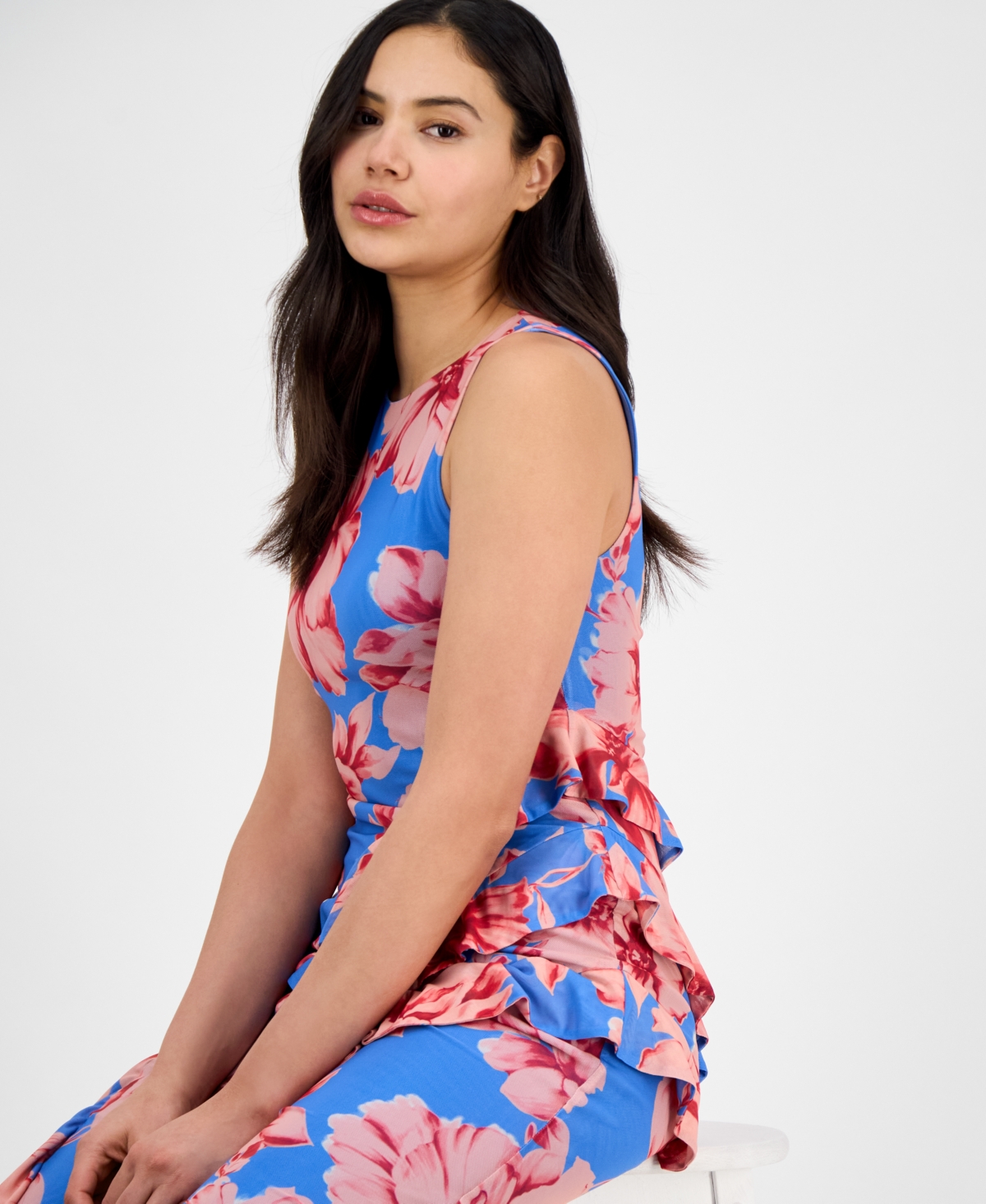 Rachel Rachel Roy Women's Isca Ruffled Sleeveless Midi Dress In Magnolia Blue Pink