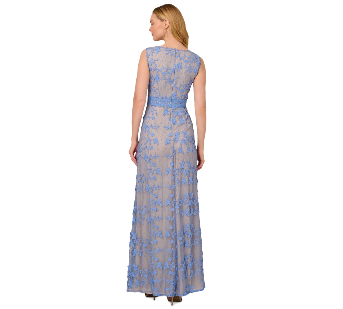 ADRIANNA PAPELL WOMEN'S EMBROIDERED V-NECK LACE GOWN 