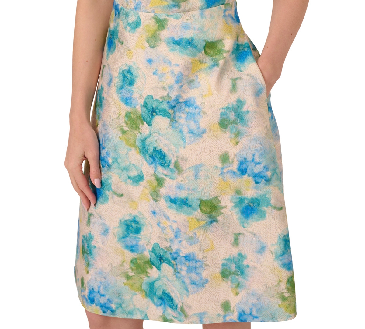 ADRIANNA PAPELL WOMEN'S JACQUARD ASYMMETRIC-NECK DRESS 