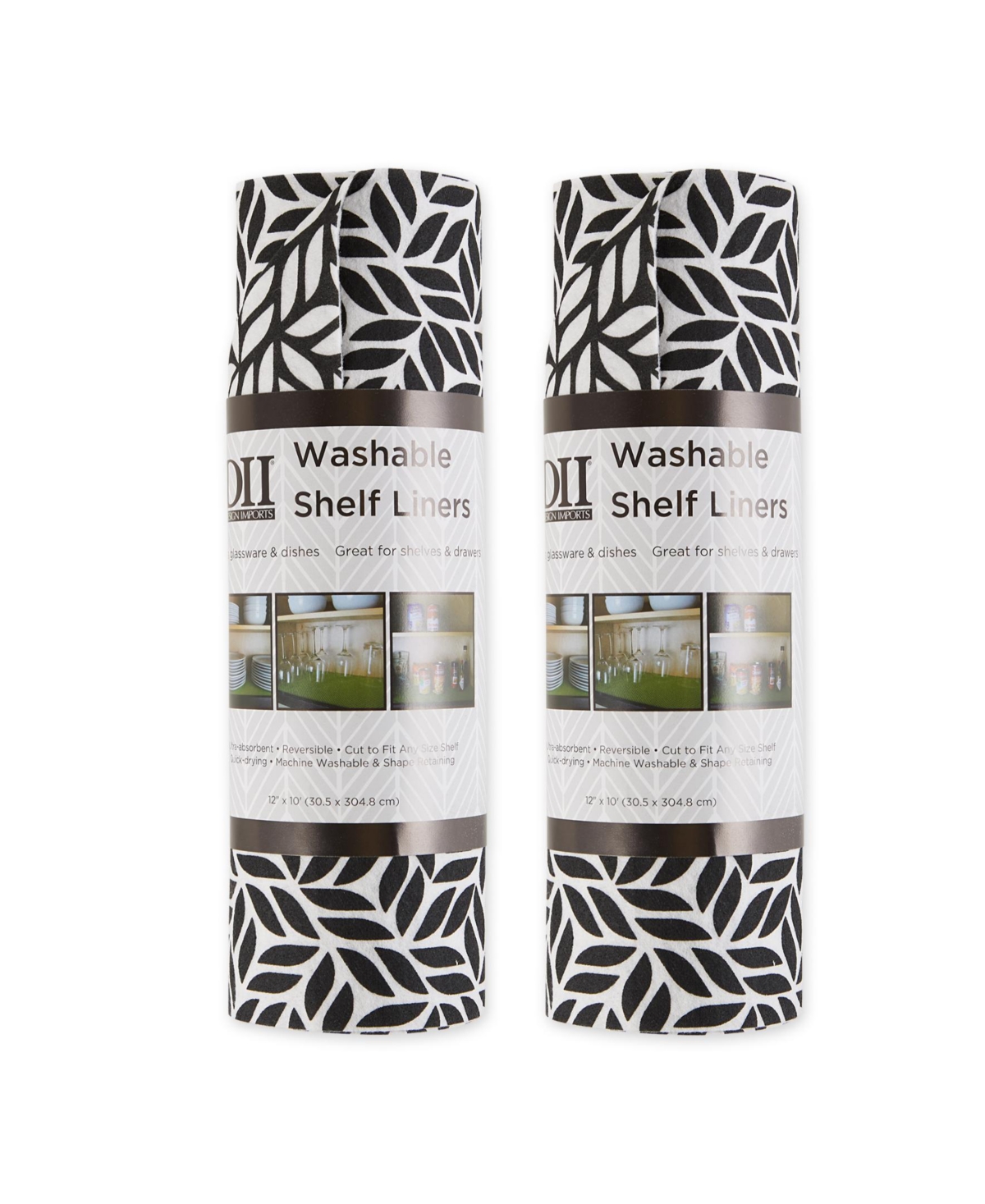 Leaf Shelf Liner 2 Pack Set, 12" x 120" - Black Abstract