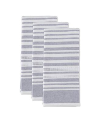 French Terry Variegated Stripe Cotton Dishtowel 3 Pack Set, 18" x 28"