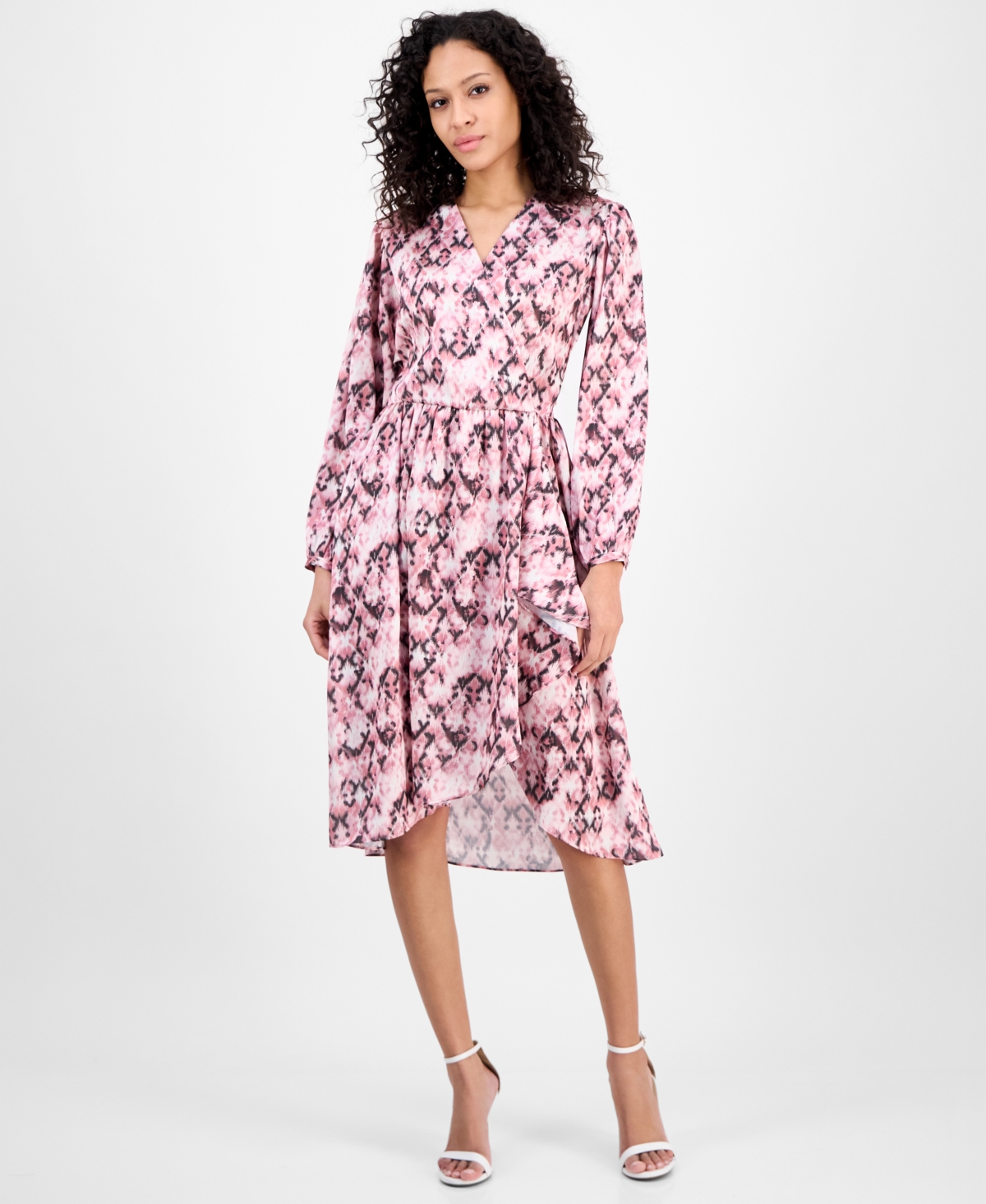Women's Printed Long-Sleeve Fit & Flare Dress - Pink Aztec