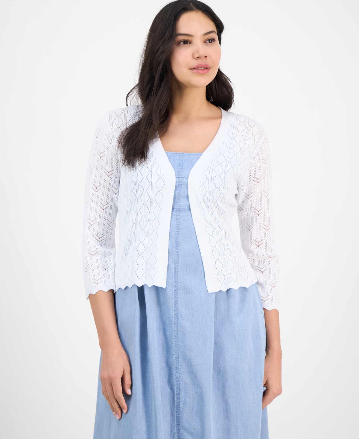 Women's Pointelle Diamond-Knit Shrug - White