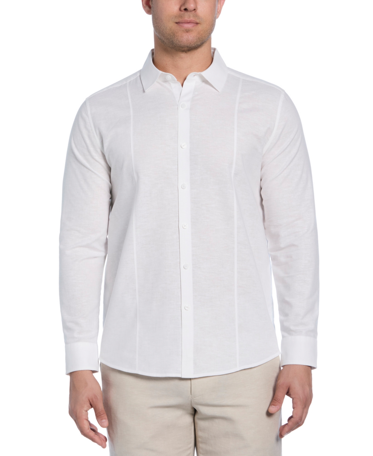 Men's Classic-Fit Tucked Panel Linen-Blend Button-Down Shirt - Parisian Blue