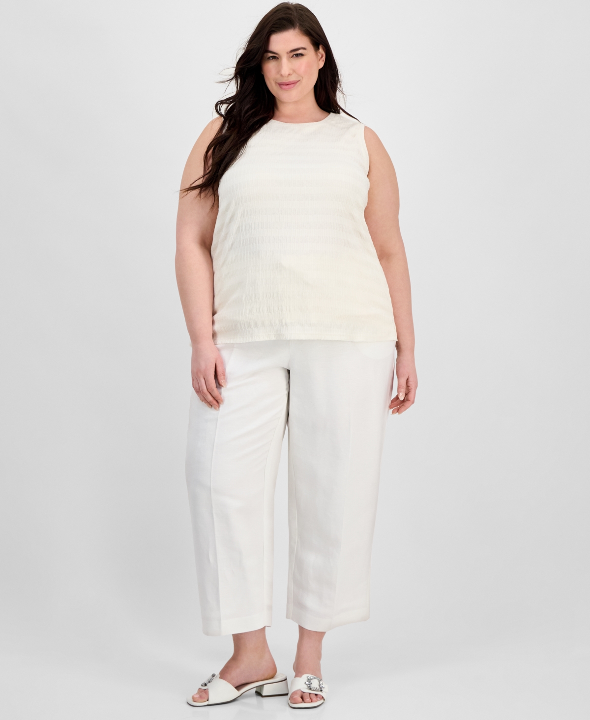 Anne Klein Plus Size Pucker-wave Knit Sleeveless Top