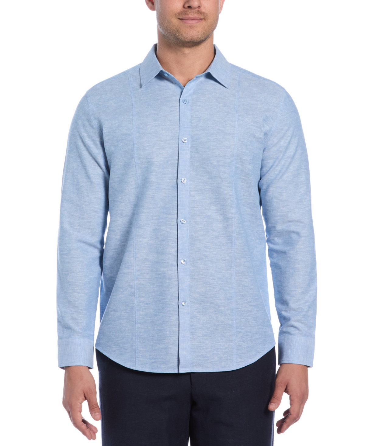 Men's Classic-Fit Tucked Panel Linen-Blend Button-Down Shirt - Parisian Blue