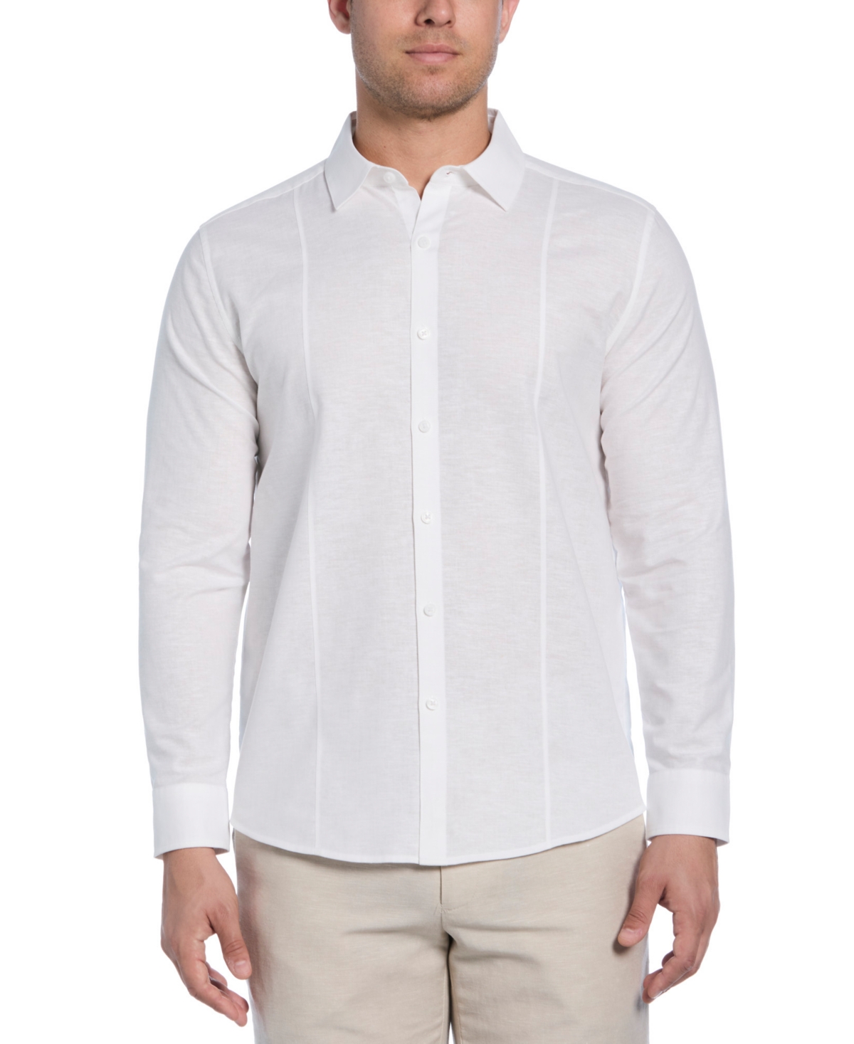 Men's Big & Tall Linen Blend Tuck Panel Long Sleeve Button-Down Shirt - Parisian Blue
