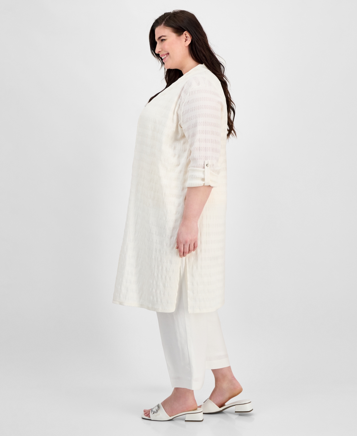 Anne Klein Plus Size Pucker-wave Knit Open-front Cardigan