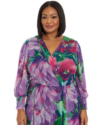Plus Size Printed Blouson-Sleeve Maxi Dress
