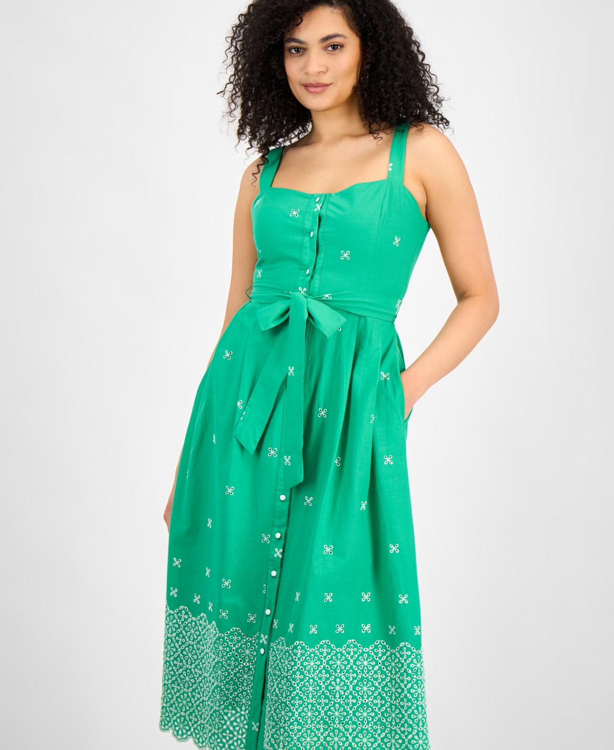 Julia Jordan Embroidered Cotton Midi Sundress In Green