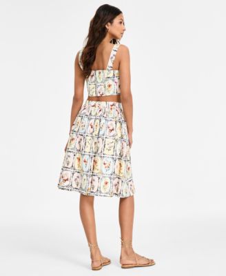 Shop Avec Les Filles Womens Lace Trimmed Cropped Corset Top Printed Gathered Skirt In Garden Letterpress