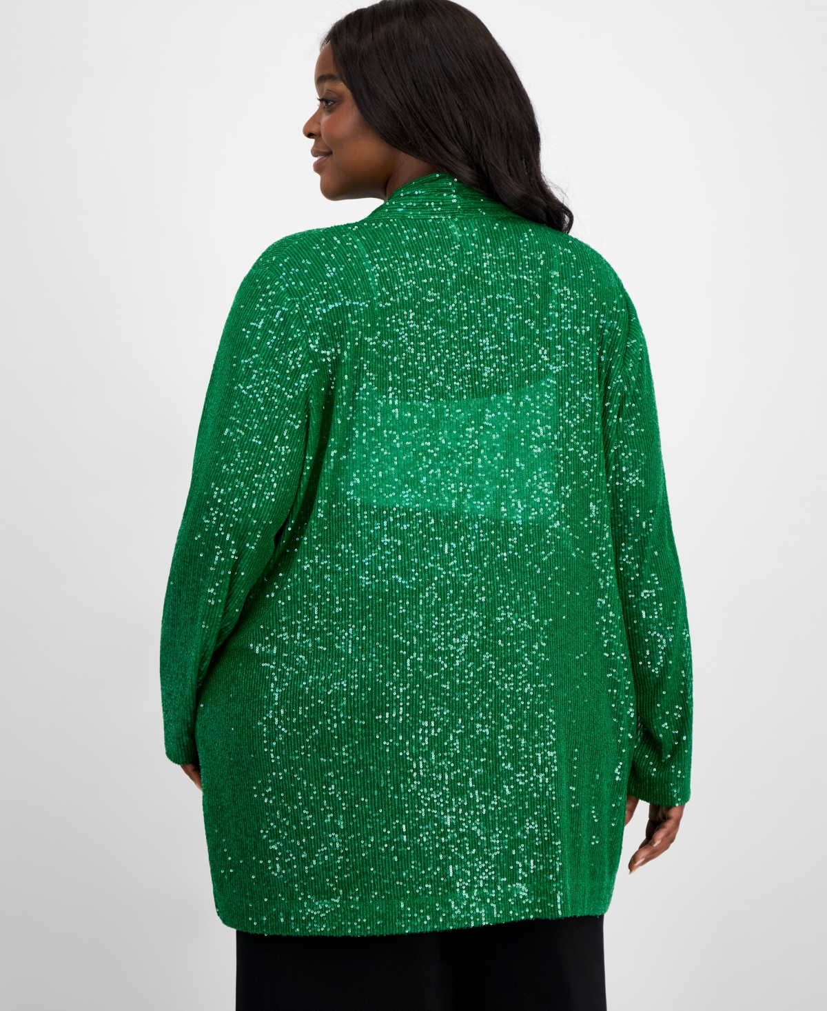 ANNE KLEIN PLUS SIZE OPEN-FRONT SEQUIN CARDIGAN 