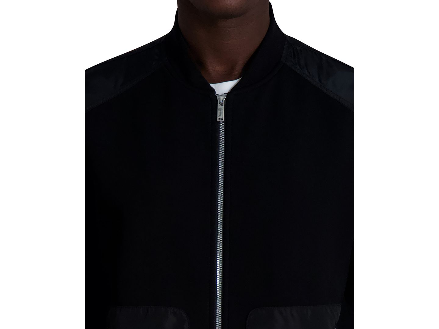 Мужская куртка KARL LAGERFELD PARIS Relaxed Fit Zip-Front Mixed-Media Bomber — фото 4